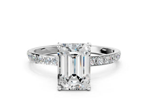 White gold Emerald Cut Diamond Pavé Band Solitaire Ring with Four-Prong Setting_42