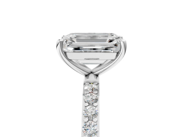 White gold Emerald Cut Diamond Pavé Band Solitaire Ring with Four-Prong Setting_47