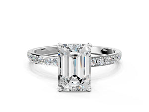 White gold Emerald Cut Diamond Pavé Band Solitaire Ring with Four-Prong Setting_48