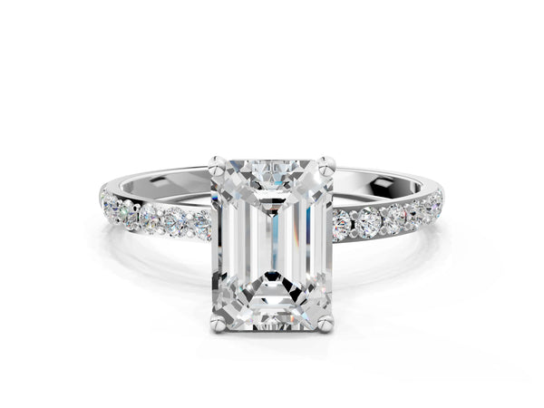 White gold Emerald Cut Diamond Pavé Band Solitaire Ring with Four-Prong Setting_48