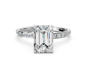 White gold Emerald Cut Diamond Pavé Band Solitaire Ring with Four-Prong Setting_54