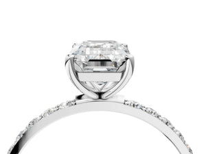 White gold Emerald Cut Diamond Pavé Band Solitaire Ring with Four-Prong Setting_58