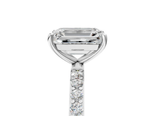 White gold Emerald Cut Diamond Pavé Band Solitaire Ring with Four-Prong Setting_59