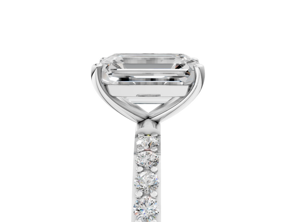 White gold Emerald Cut Diamond Pavé Band Solitaire Ring with Four-Prong Setting_5