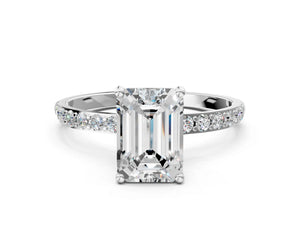 White gold Emerald Cut Diamond Pavé Band Solitaire Ring with Four-Prong Setting_60