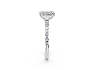 White gold Emerald Cut Diamond Pavé Band Solitaire Ring with Four-Prong Setting_62