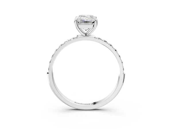 White gold Emerald Cut Diamond Pavé Band Solitaire Ring with Four-Prong Setting_63