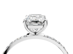 White gold Emerald Cut Diamond Pavé Band Solitaire Ring with Four-Prong Setting_64