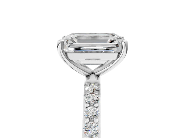 White gold Emerald Cut Diamond Pavé Band Solitaire Ring with Four-Prong Setting_65