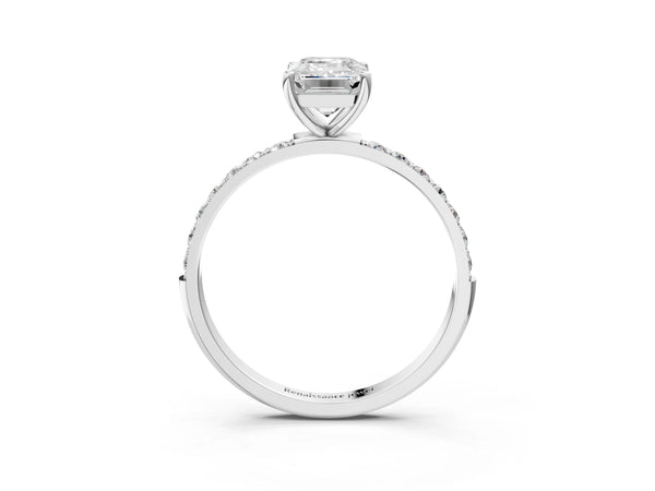 White gold Emerald Cut Diamond Pavé Band Solitaire Ring with Four-Prong Setting_69