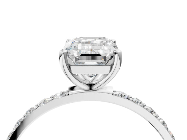 White gold Emerald Cut Diamond Pavé Band Solitaire Ring with Four-Prong Setting_70