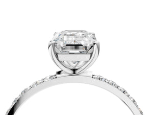 White gold Emerald Cut Diamond Pavé Band Solitaire Ring with Four-Prong Setting_70