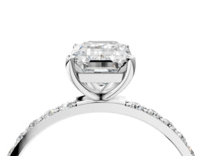 White gold Emerald Cut Diamond Pavé Band Solitaire Ring with Four-Prong Setting_76
