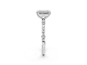 White gold Emerald Cut Diamond Pavé Band Solitaire Ring with Four-Prong Setting_80