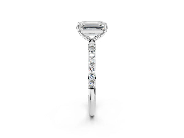 White gold Emerald Cut Diamond Pavé Band Solitaire Ring with Four-Prong Setting_80