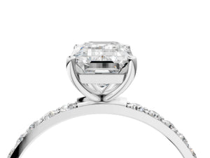 White gold Emerald Cut Diamond Pavé Band Solitaire Ring with Four-Prong Setting_82