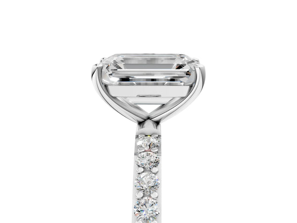 White gold Emerald Cut Diamond Pavé Band Solitaire Ring with Four-Prong Setting_83