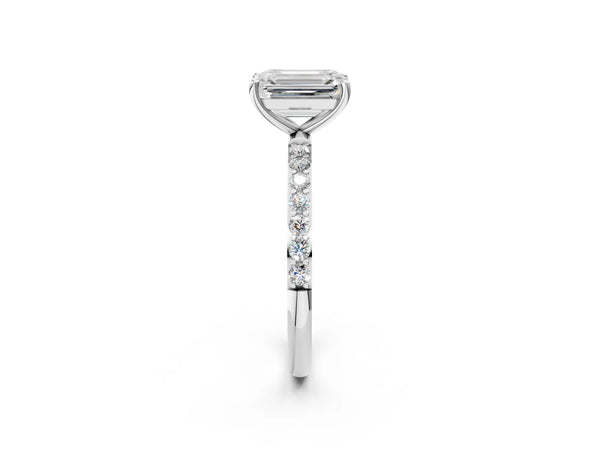 White gold Emerald Cut Diamond Pavé Band Solitaire Ring with Four-Prong Setting_86