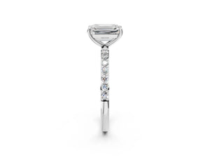 White gold Emerald Cut Diamond Pavé Band Solitaire Ring with Four-Prong Setting_86