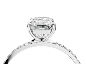 White gold Emerald Cut Diamond Pavé Band Solitaire Ring with Four-Prong Setting_88