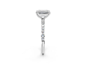 White gold Emerald Cut Diamond Pavé Band Solitaire Ring with Four-Prong Setting_92