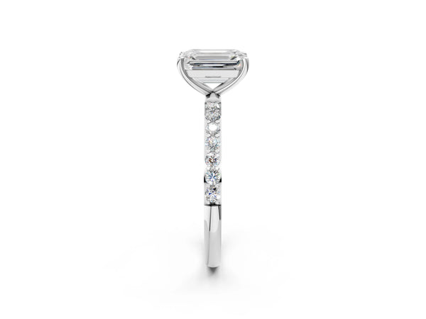 White gold Emerald Cut Diamond Pavé Band Solitaire Ring with Four-Prong Setting_92