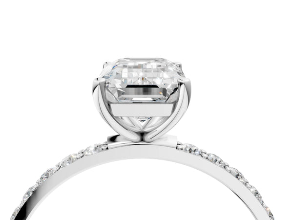 White gold Emerald Cut Diamond Pavé Band Solitaire Ring with Four-Prong Setting_94