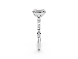 White gold Emerald Cut Diamond Pavé Band Solitaire Ring with Four-Prong Setting_98