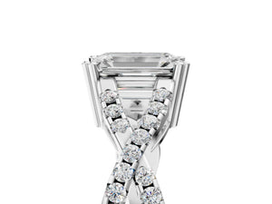 White gold Emerald Solitaire Twist Band with Pavé Setting and Four-Prong Setting_101
