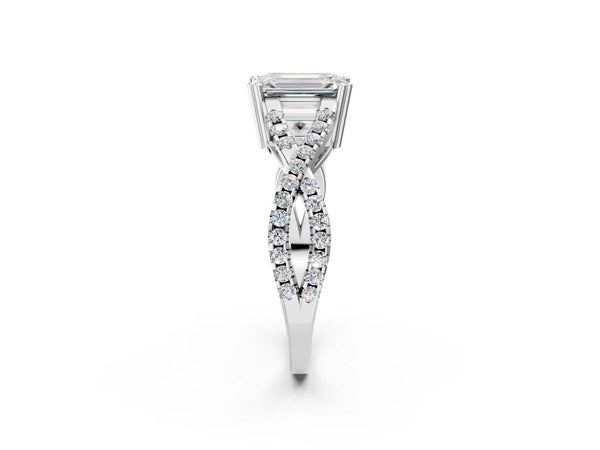 White gold Emerald Solitaire Twist Band with Pavé Setting and Four-Prong Setting_14