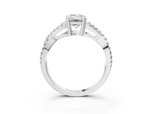 White gold Emerald Solitaire Twist Band with Pavé Setting and Four-Prong Setting_15