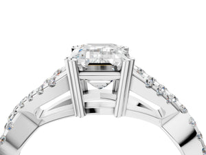 White gold Emerald Solitaire Twist Band with Pavé Setting and Four-Prong Setting_16