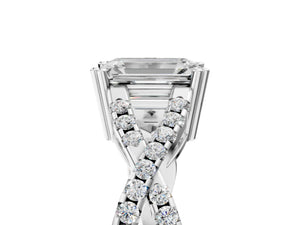 White gold Emerald Solitaire Twist Band with Pavé Setting and Four-Prong Setting_17
