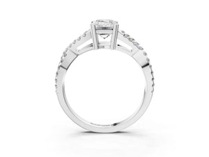White gold Emerald Solitaire Twist Band with Pavé Setting and Four-Prong Setting_21