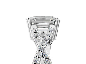 White gold Emerald Solitaire Twist Band with Pavé Setting and Four-Prong Setting_23