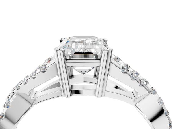 White gold Emerald Solitaire Twist Band with Pavé Setting and Four-Prong Setting_28