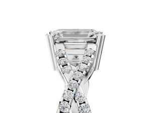 White gold Emerald Solitaire Twist Band with Pavé Setting and Four-Prong Setting_29