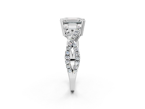 White gold Emerald Solitaire Twist Band with Pavé Setting and Four-Prong Setting_2