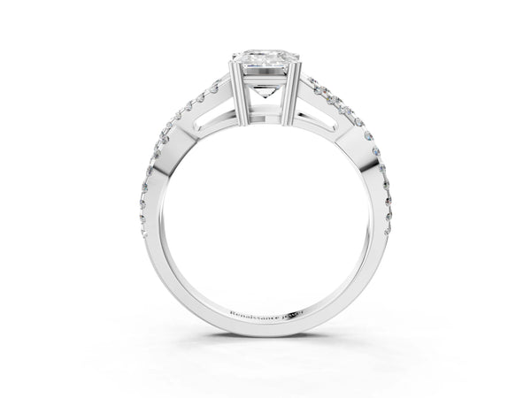 White gold Emerald Solitaire Twist Band with Pavé Setting and Four-Prong Setting_33