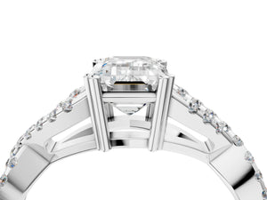 White gold Emerald Solitaire Twist Band with Pavé Setting and Four-Prong Setting_34