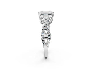 White gold Emerald Solitaire Twist Band with Pavé Setting and Four-Prong Setting_38
