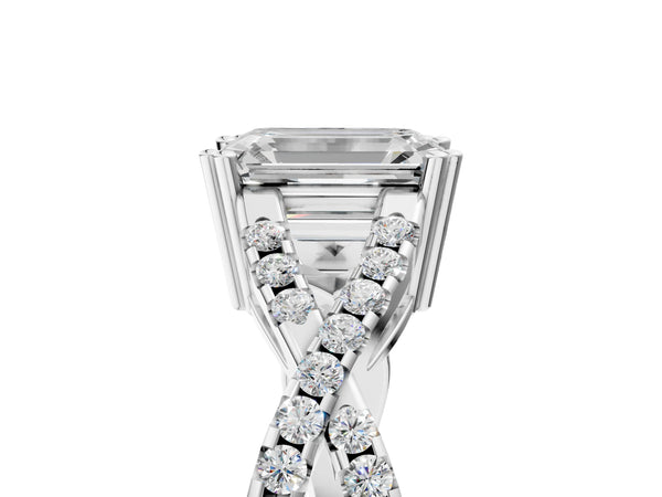 White gold Emerald Solitaire Twist Band with Pavé Setting and Four-Prong Setting_41