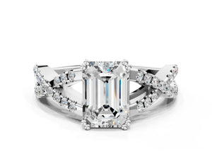 White gold Emerald Solitaire Twist Band with Pavé Setting and Four-Prong Setting_42