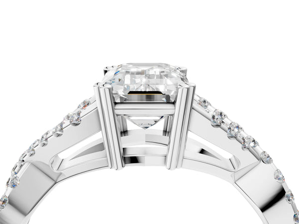 White gold Emerald Solitaire Twist Band with Pavé Setting and Four-Prong Setting_46