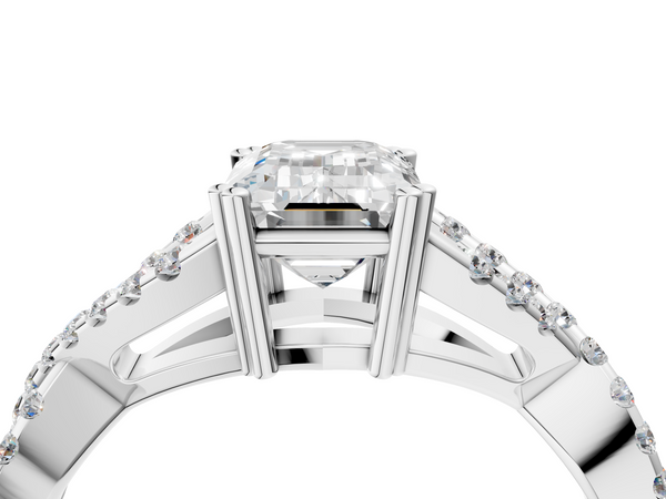 White gold Emerald Solitaire Twist Band with Pavé Setting and Four-Prong Setting_4