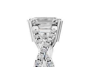 White gold Emerald Solitaire Twist Band with Pavé Setting and Four-Prong Setting_53