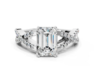 White gold Emerald Solitaire Twist Band with Pavé Setting and Four-Prong Setting_54