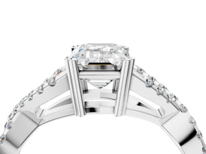 White gold Emerald Solitaire Twist Band with Pavé Setting and Four-Prong Setting_58