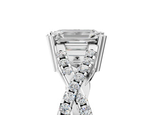 White gold Emerald Solitaire Twist Band with Pavé Setting and Four-Prong Setting_59