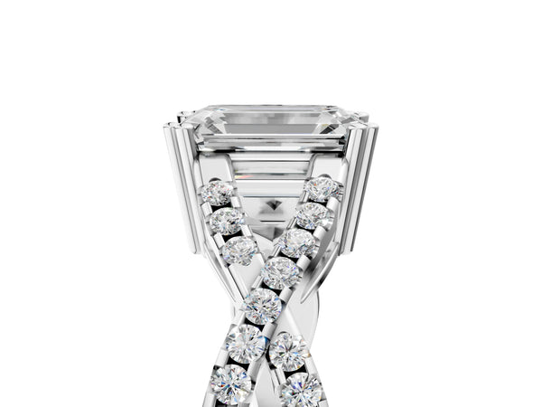 White gold Emerald Solitaire Twist Band with Pavé Setting and Four-Prong Setting_59